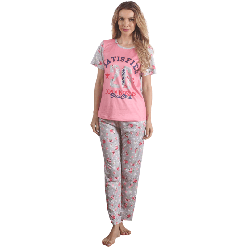 Conjunto de pijama de manga corta con estampado floral rosa para niña