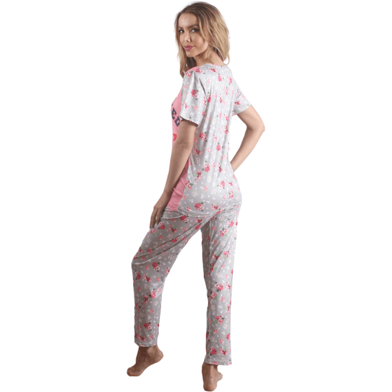 Conjunto de pijama de manga corta con estampado floral rosa para niña