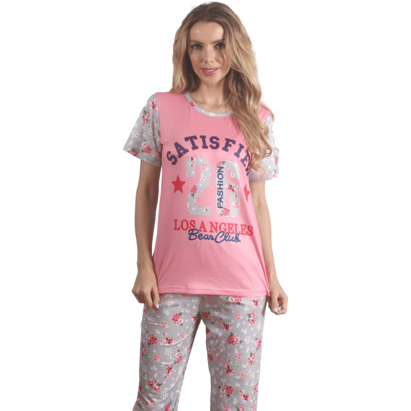 Conjunto de pijama de manga corta con estampado floral rosa para niña